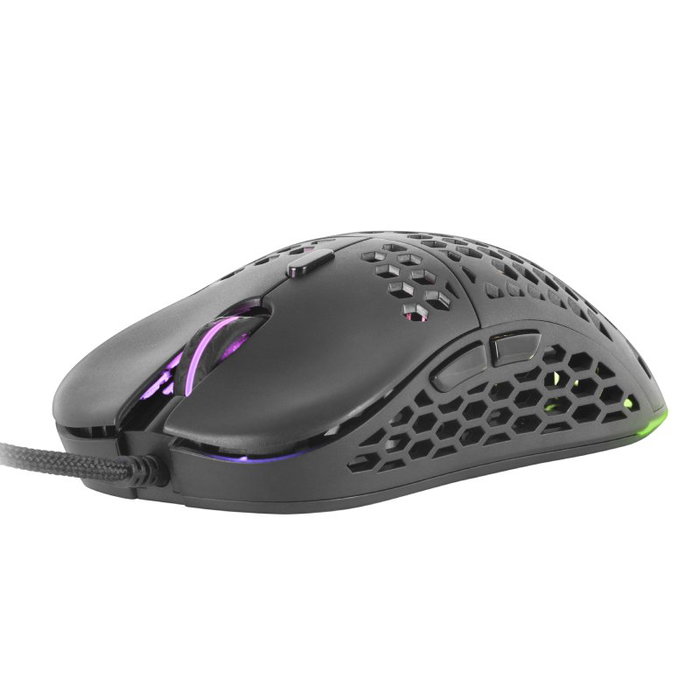 Mars Gaming MM55 Ratón Gaming Ultraligero 55g, Sensor Óptico 12800 DPI, RGB Chroma, Cable Paracord, Switches Mecánicos Huano, para PC/Consolas